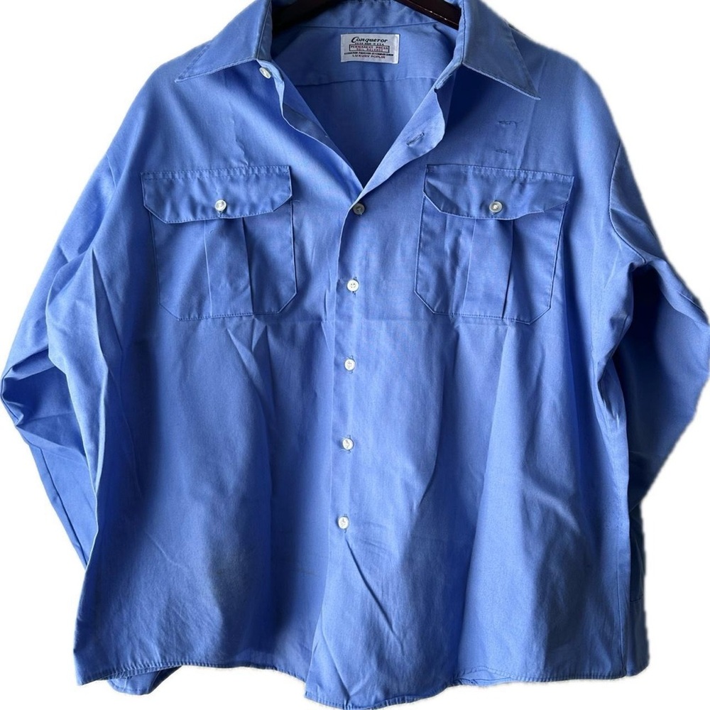 1970s 70s CONQUEROR Union Made Permanent Press Poplin Field Military Shirt XXL